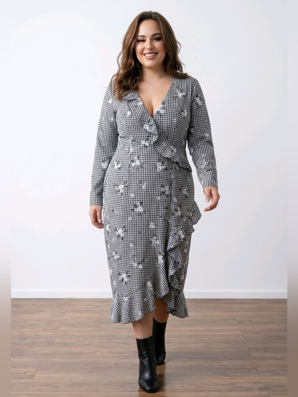 NWT Cider Black and White Gingham Maxi Dress Sz 3XL